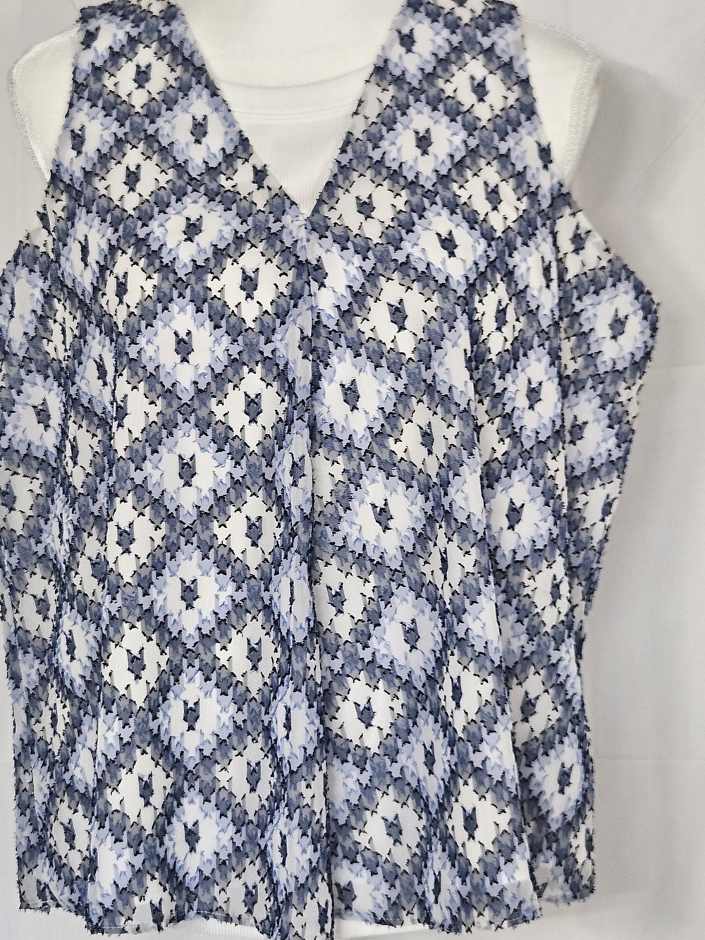 Calvin Klein Blue & White Printed Petite Suit Top